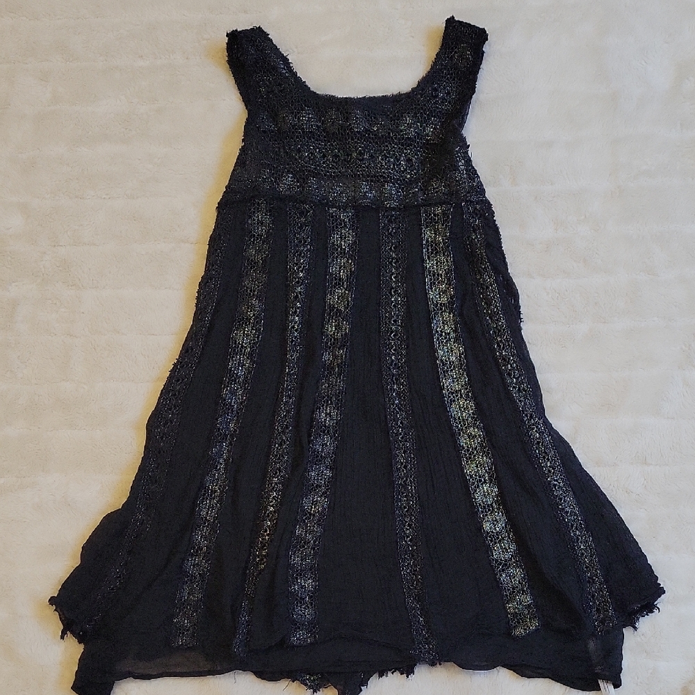 Free People Black and Gold Textured Mini Dress